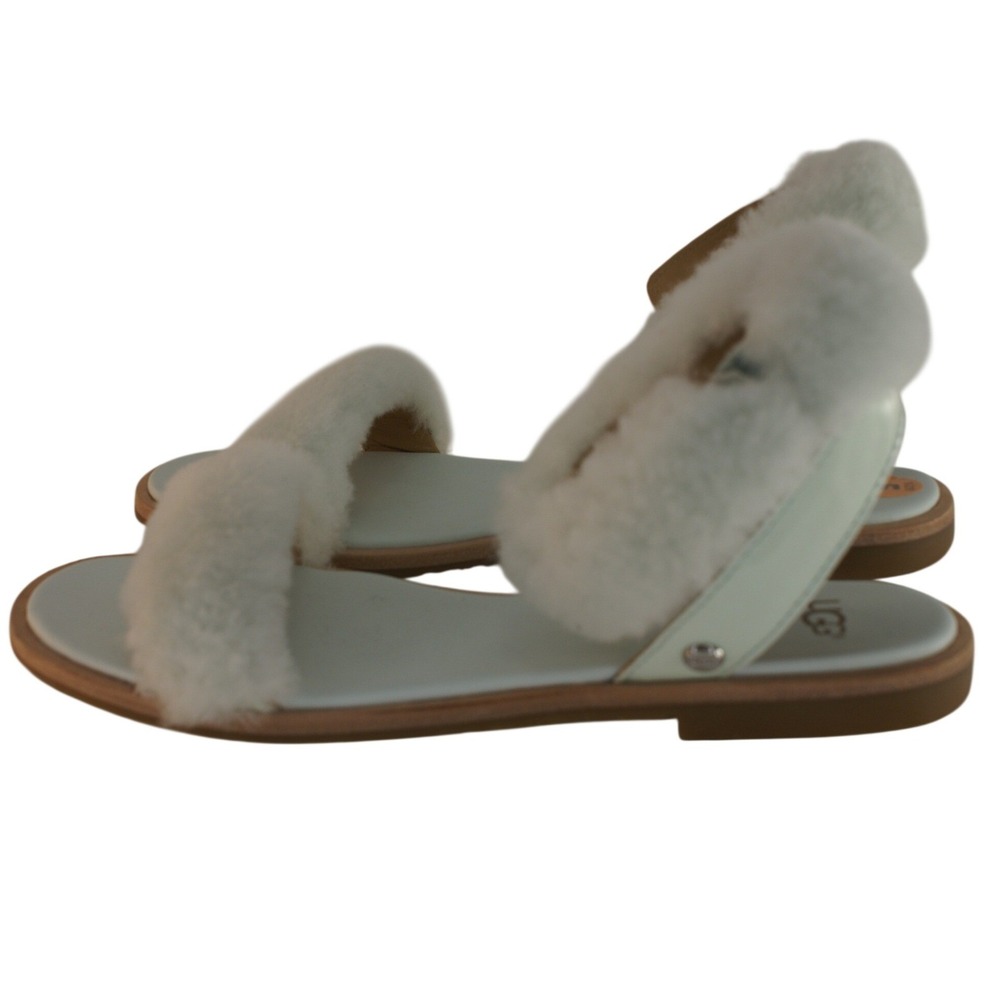 UGG Le Fluff Sandal Mint Green Sheepskin Patent Leather 1101438 Womens 5